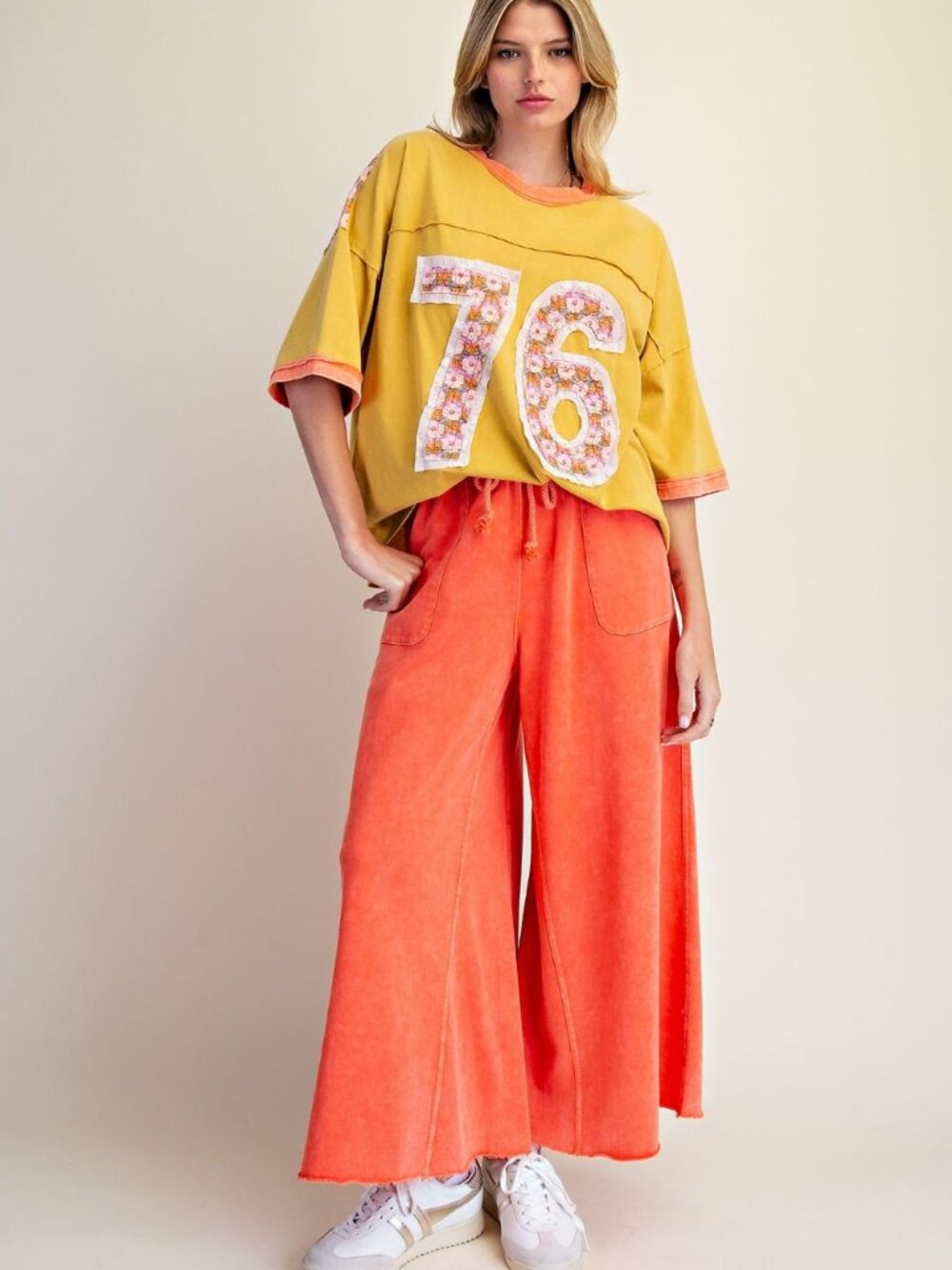 EASEL WASHED TERRY KNIT WIDE PANTS 100% COTTON